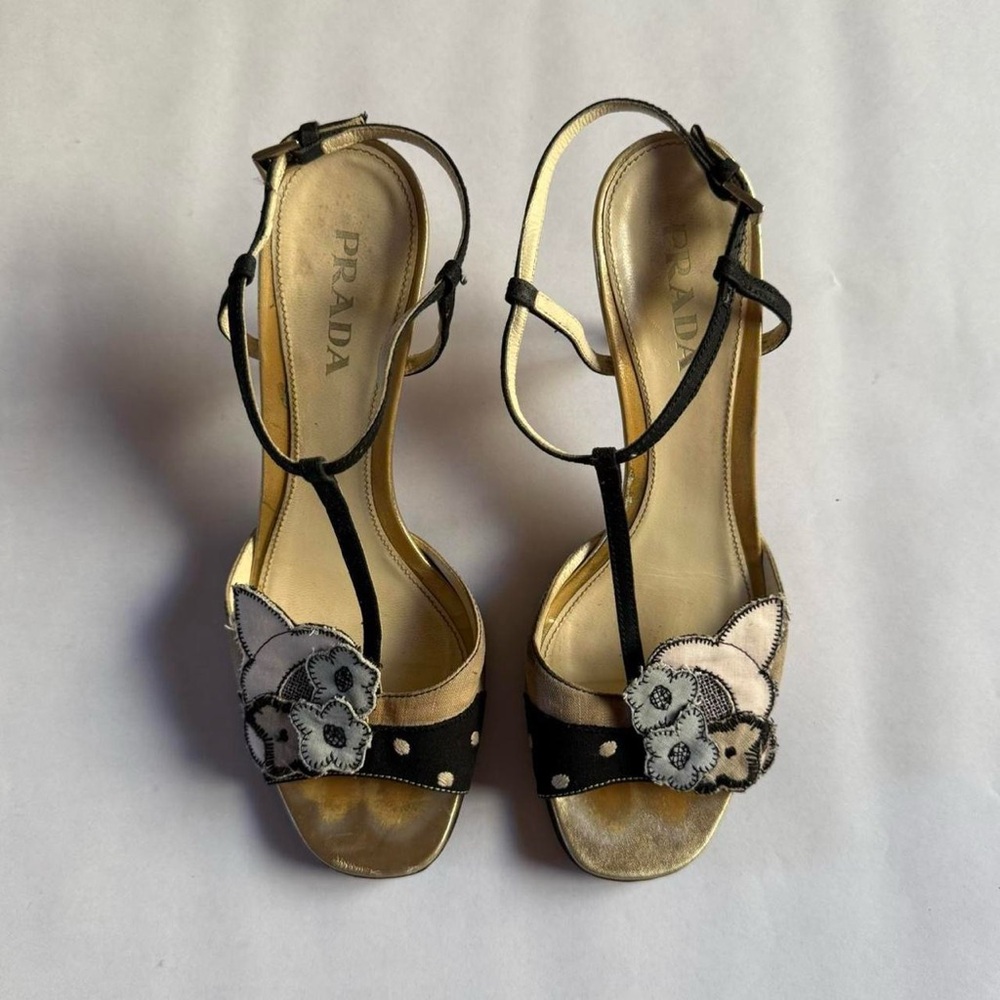RARE Vintage Prada T-Strap Sandal Kitten Heels